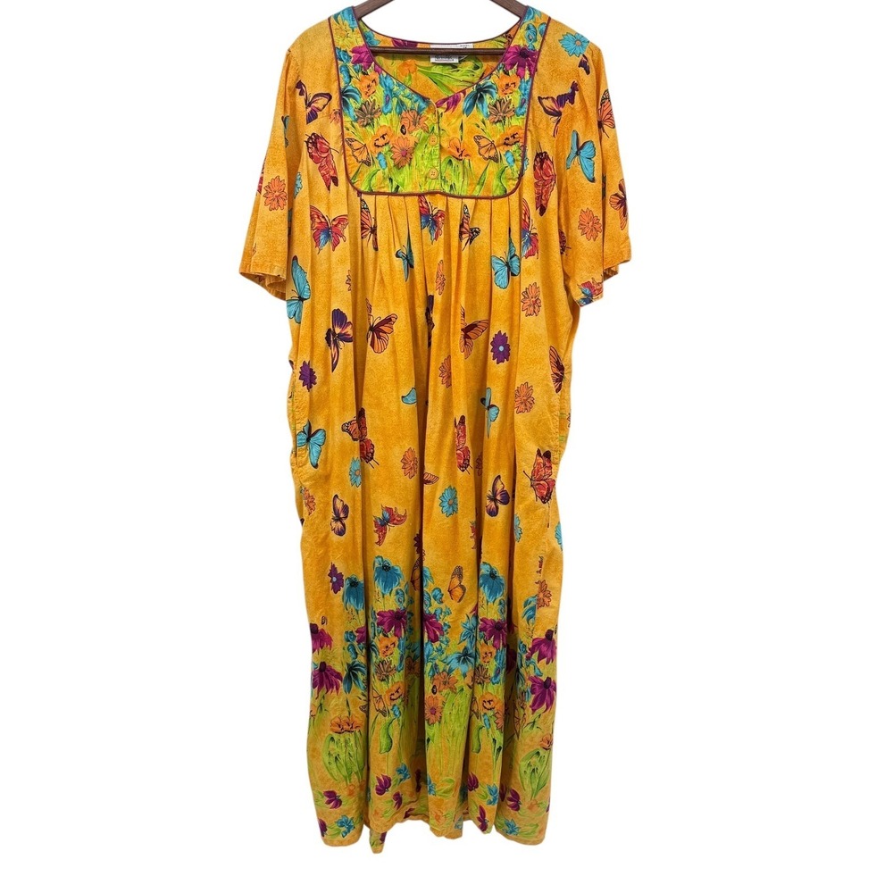 Only Necessities Muumuu House Dress 2X Butterfly Floral 100% Cotton Cafton 90's